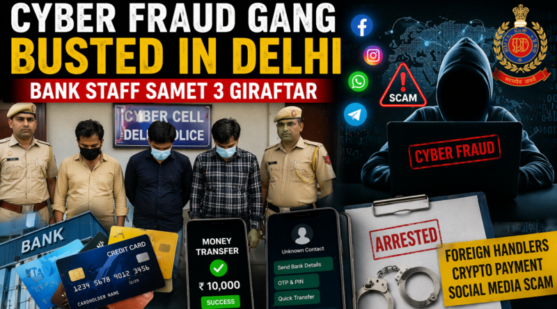 Delhi Cyber Fraud Case me police ne foreign link cyber gang ka bhandaphod kiya, bank staff samet 3 aaropi giraftar